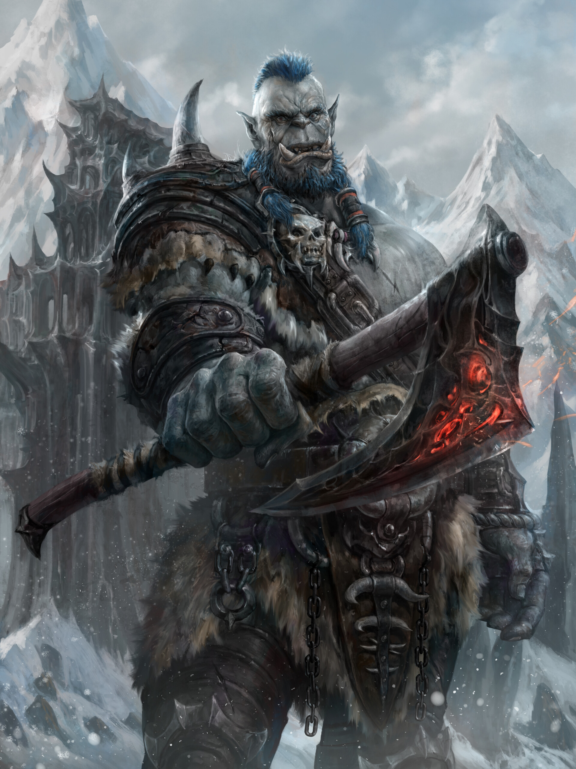 Ork of bluehair - Art, Orcs, Axe, Mansik Yang