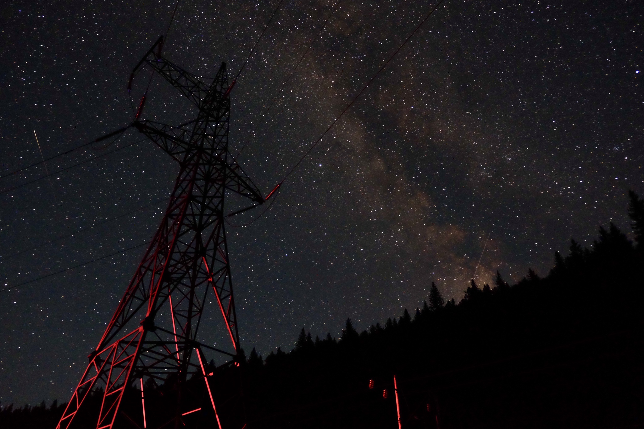 Milky Way and power lines - My, The photo, Fujifilm, Neowise, Power lines, Night, The mountains, Astrophoto, Work