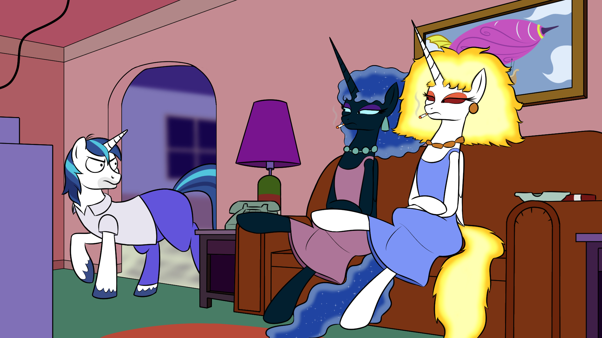 Aunties - My little pony, Crossover, Princess luna, Princess celestia, Shining armor, The Simpsons, Banebuster