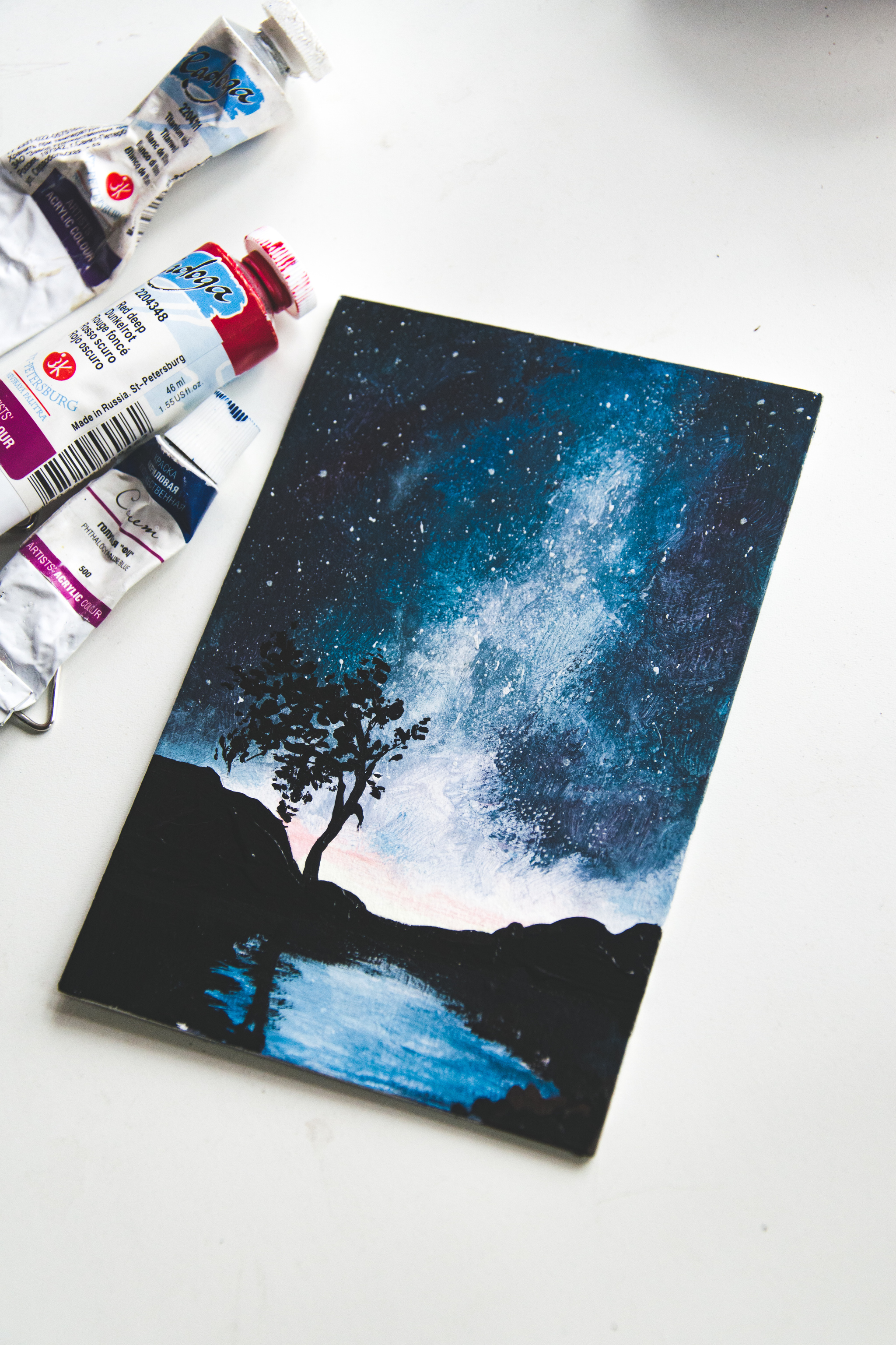 I don't know how posts are written here, so here's a picture~baby - My, Acrylic, Painting, Sky, Stars, Milky Way, Luminescence, Painting, Longpost