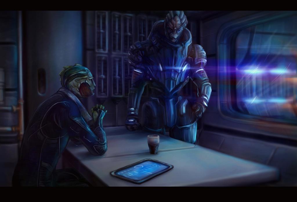 Conversation - Mass effect, Garrus, Thein Krios, Annahelme, Drawing