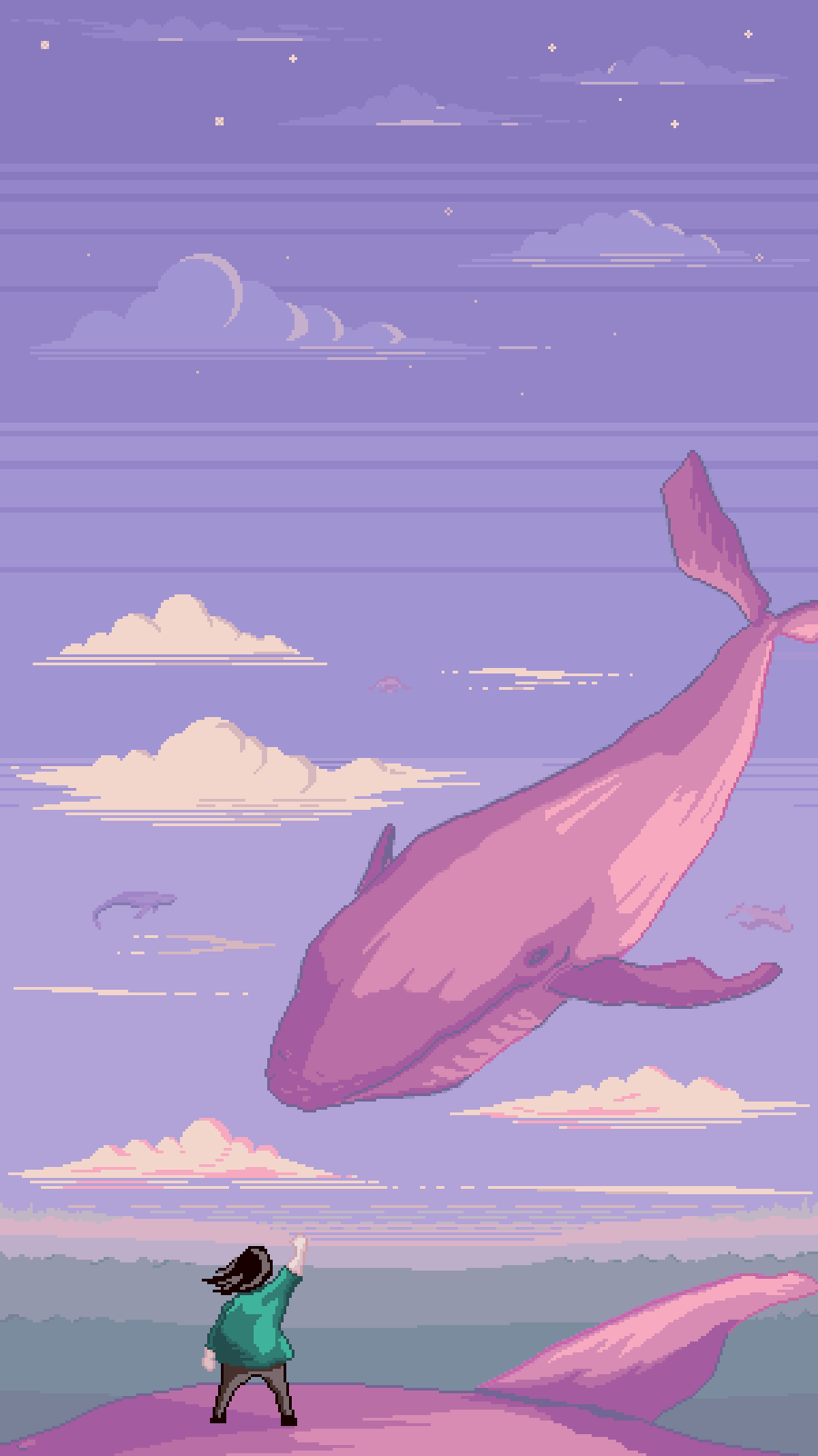 Sunset whales - My, Pixel Art, Art, Pixel