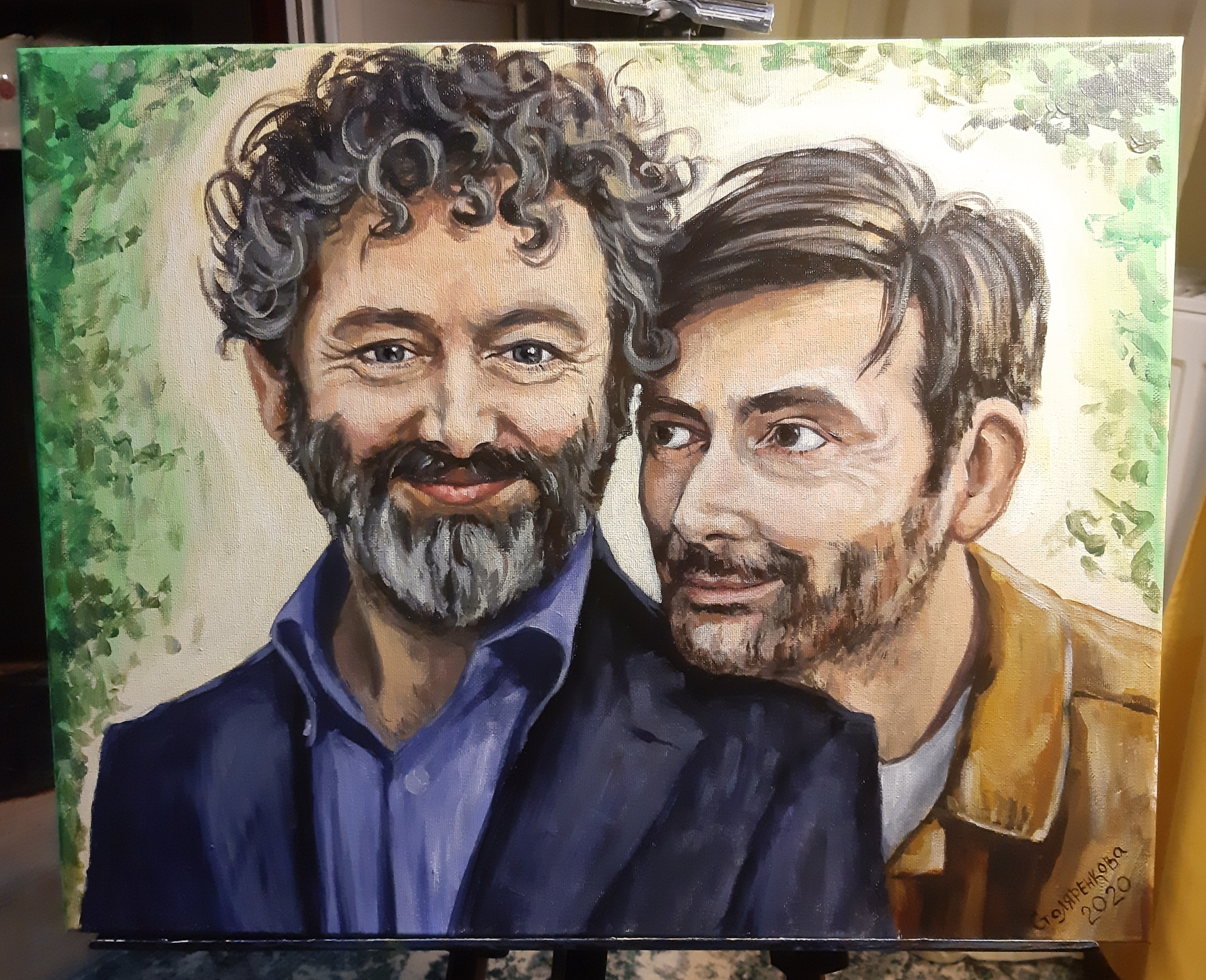 Michael Sheen and David Tennant - My, Art, Portrait, Acrylic, Michael Sheen, David Tennant, Painting, Good signs