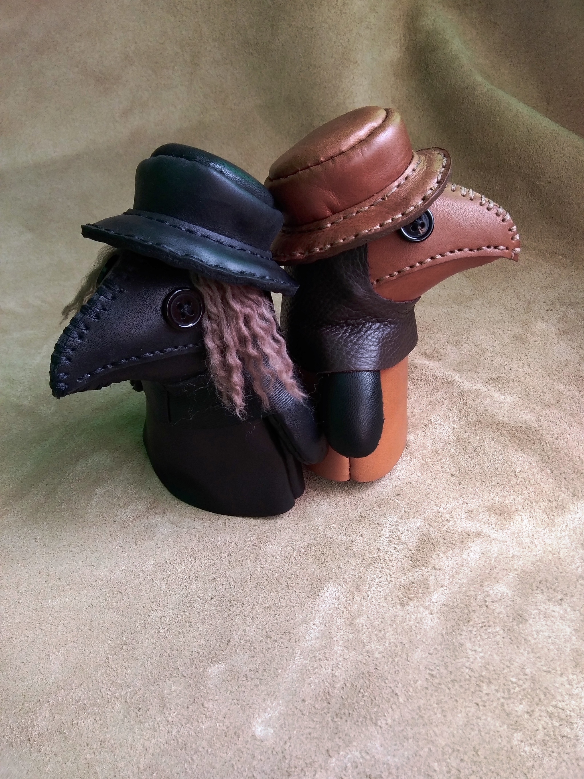 Little plague doctors - My, Leather products, Plague Doctor, Doll, Handmade, With your own hands, Longpost, Needlework without process