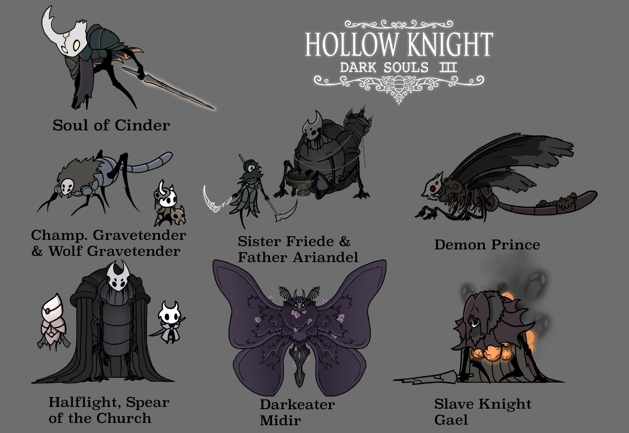 Боссы Dark Souls в стиле Hollow Knight