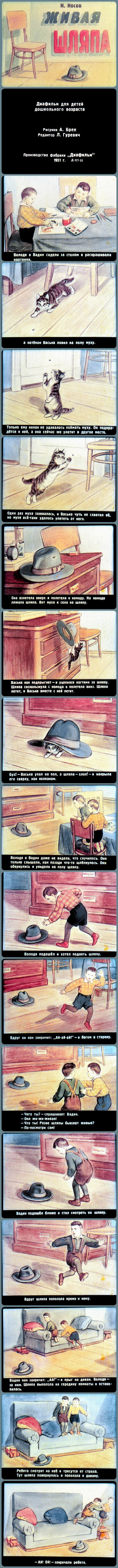 Living Hat (1951) - the USSR, Longpost, Past, Picture with text, Filmstrips