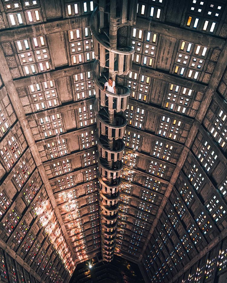 Cathedral of Saint Joseph in Le Havre. A look from the inside - France, The cathedral, Catholic Church, Architecture, The photo