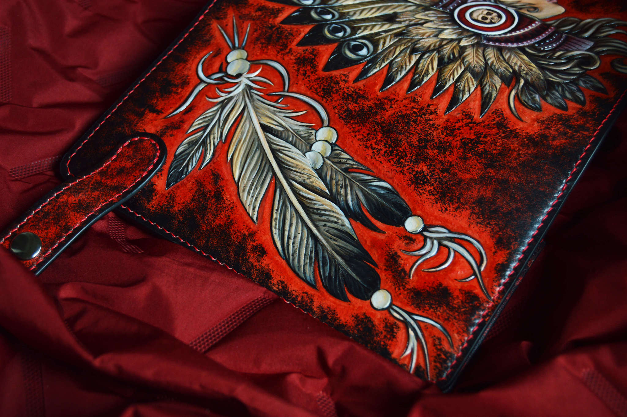 Clutch with Indian embossing - My, Indian, Feathers, Wallet, Embossing on leather, Leather, Needlework without process, Longpost