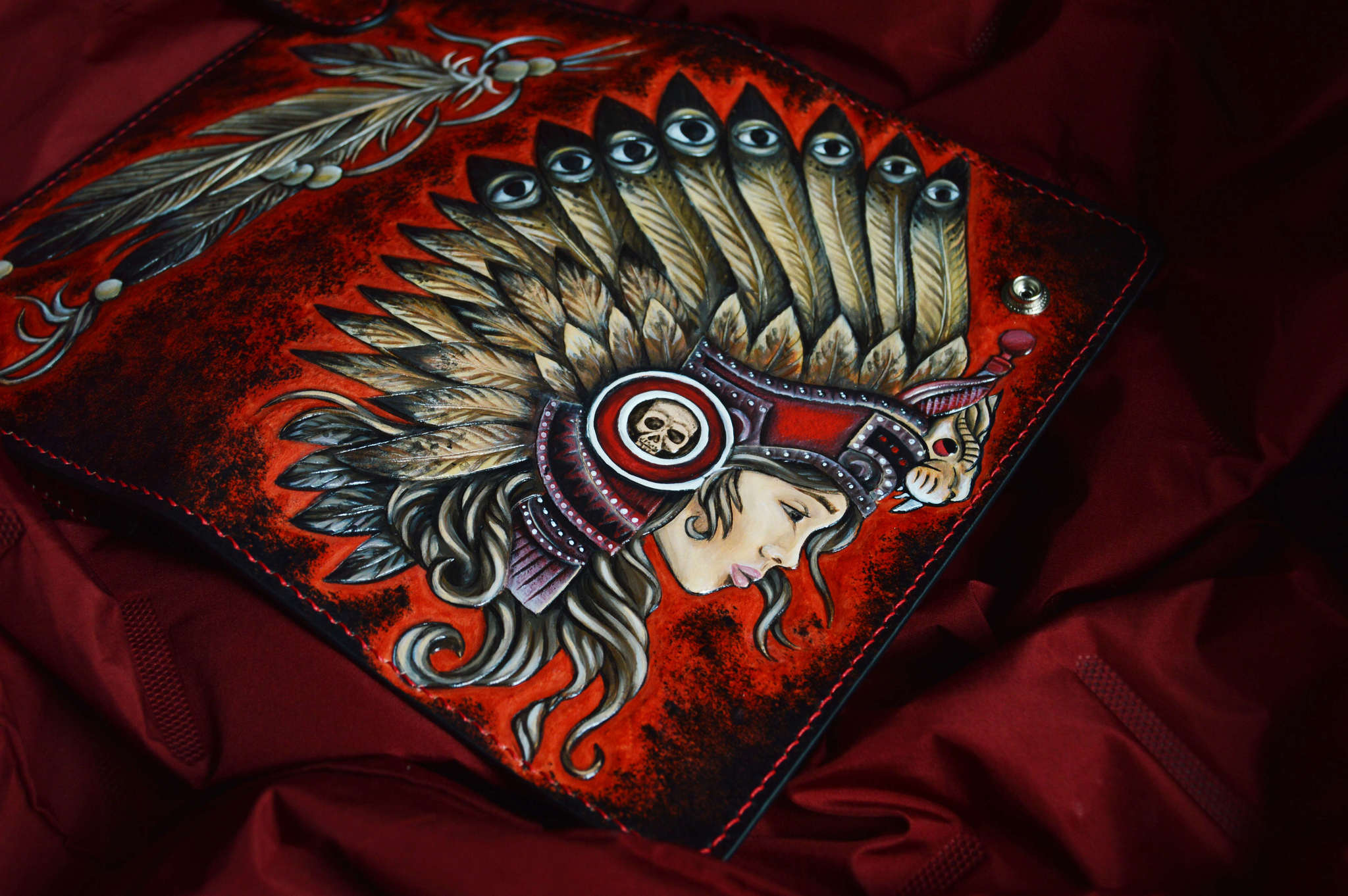 Clutch with Indian embossing - My, Indian, Feathers, Wallet, Embossing on leather, Leather, Needlework without process, Longpost