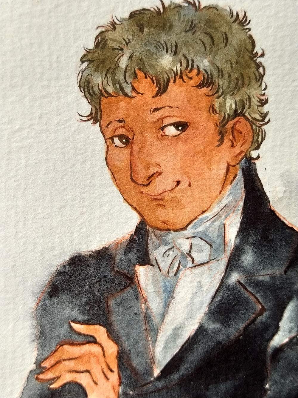 And Salieri again: portrait in watercolor - My, Salieri, Mozart and Salieri, Watercolor, Illustrations, Art, Portrait, Story, Longpost