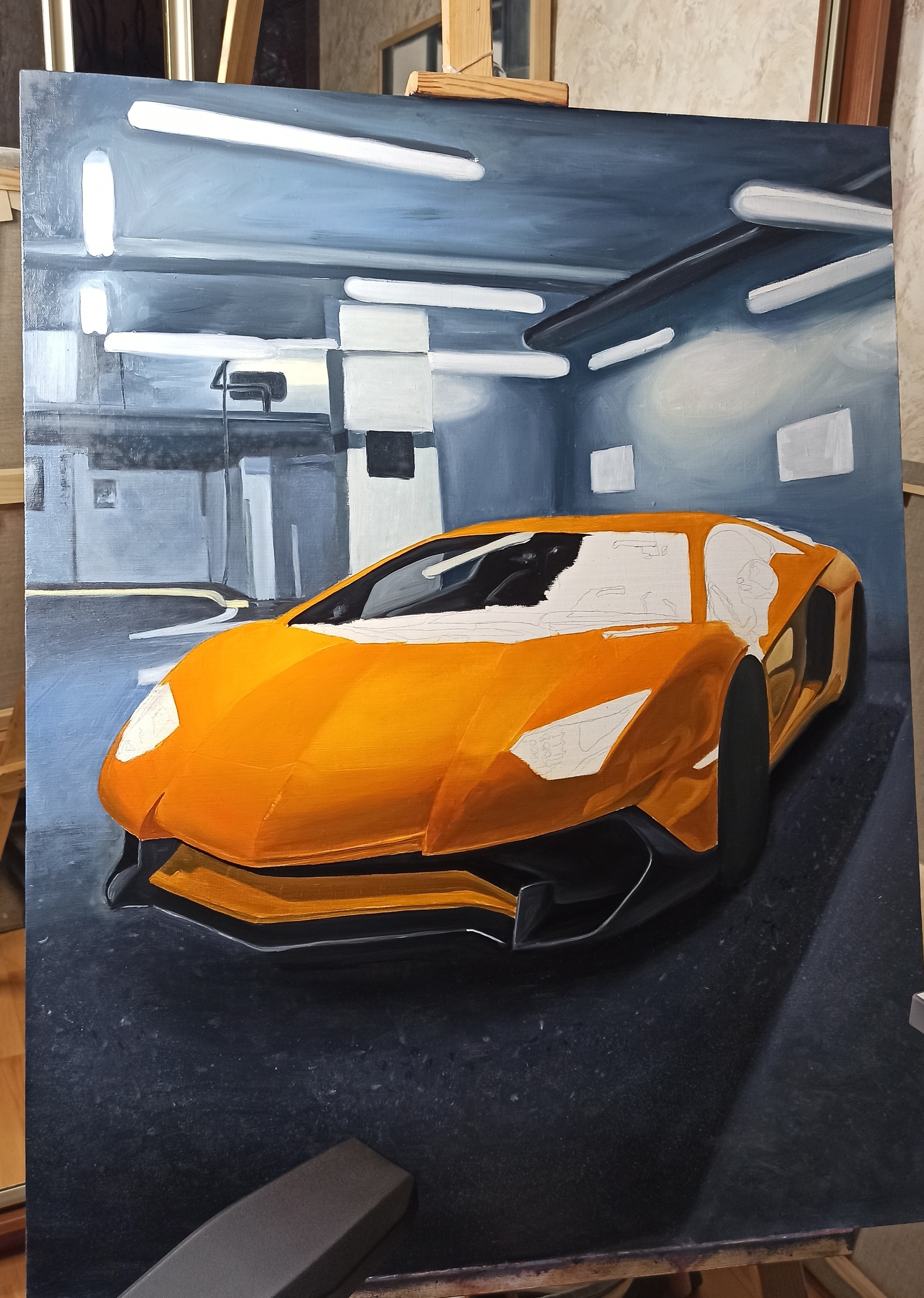 Oil painting Portrait of a Lamborghini Aventador car - My, Lamborghini Aventador, Oil painting, Paints, Traditional art, Longpost