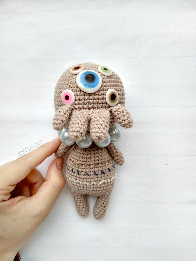 Cthulhu - My, Amigurumi, Knitted toys, Cthulhu, Knitting, Handmade, Polymer clay, Needlework without process, Longpost