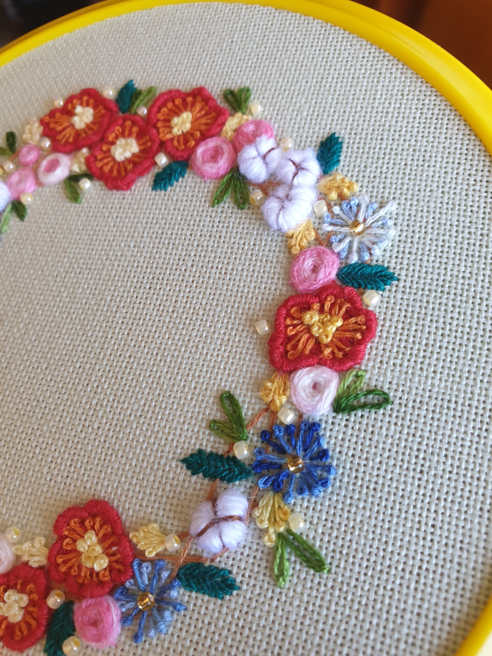 Summer wreath, 3D embroidery - My, Embroidery, Needlework without process, Wreath, Flowers, Needlework, Handmade, Longpost