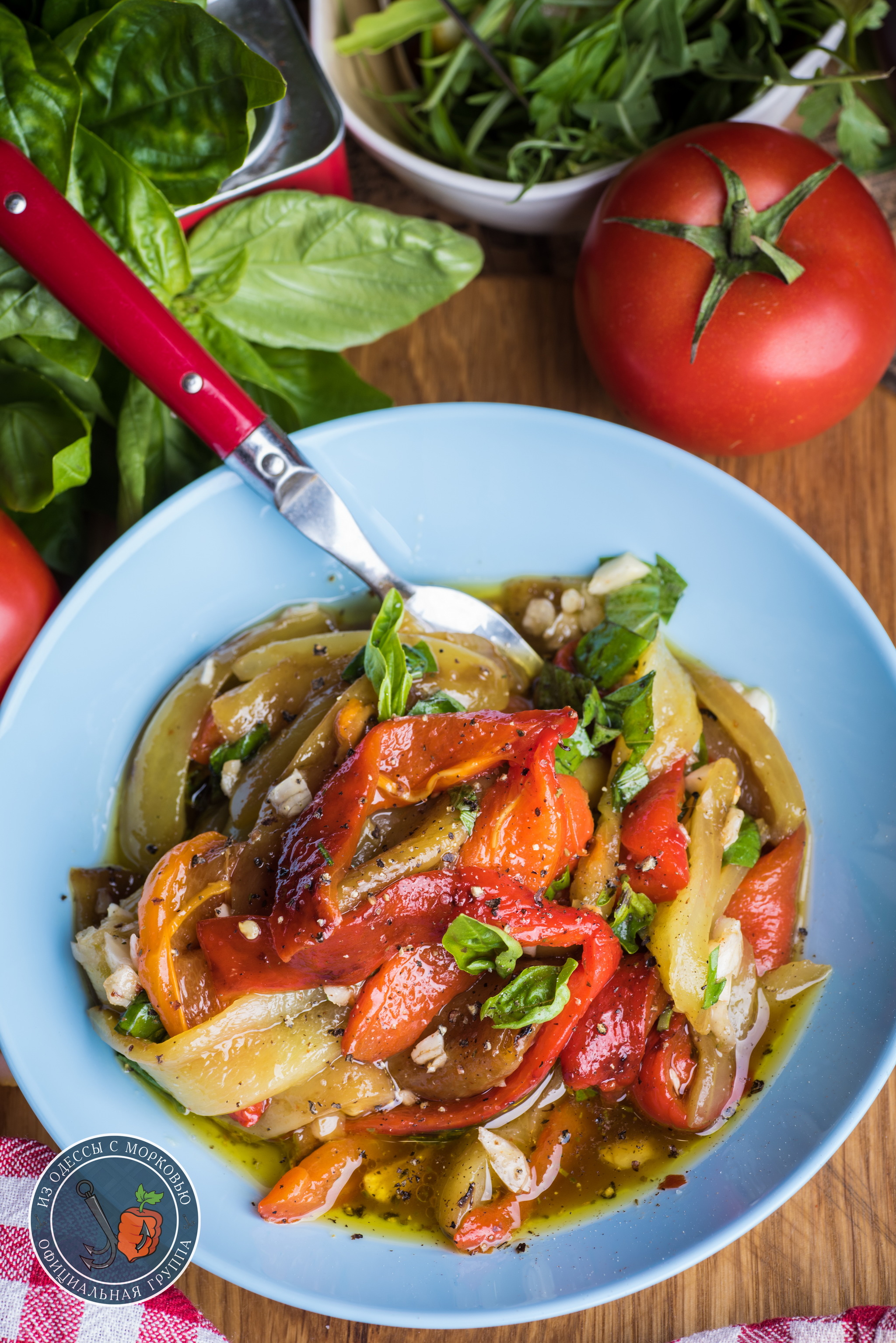 Summer salad of roasted peppers. The Soprano Family Cookbook. Mafia kitchen - My, From Odessa with carrots, Cooking, Food, Recipe, The photo, Longpost, Vegetables