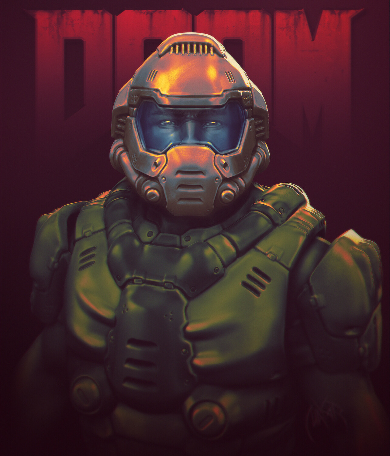 Doom Guy fan art - Doom, Арт, Игры, Фантастика, Длиннопост