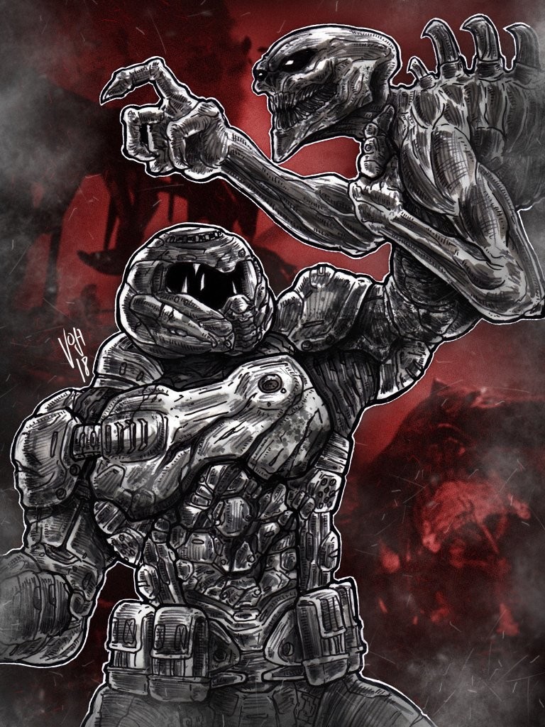 Doom Guy fan art - Doom, Арт, Игры, Фантастика, Длиннопост