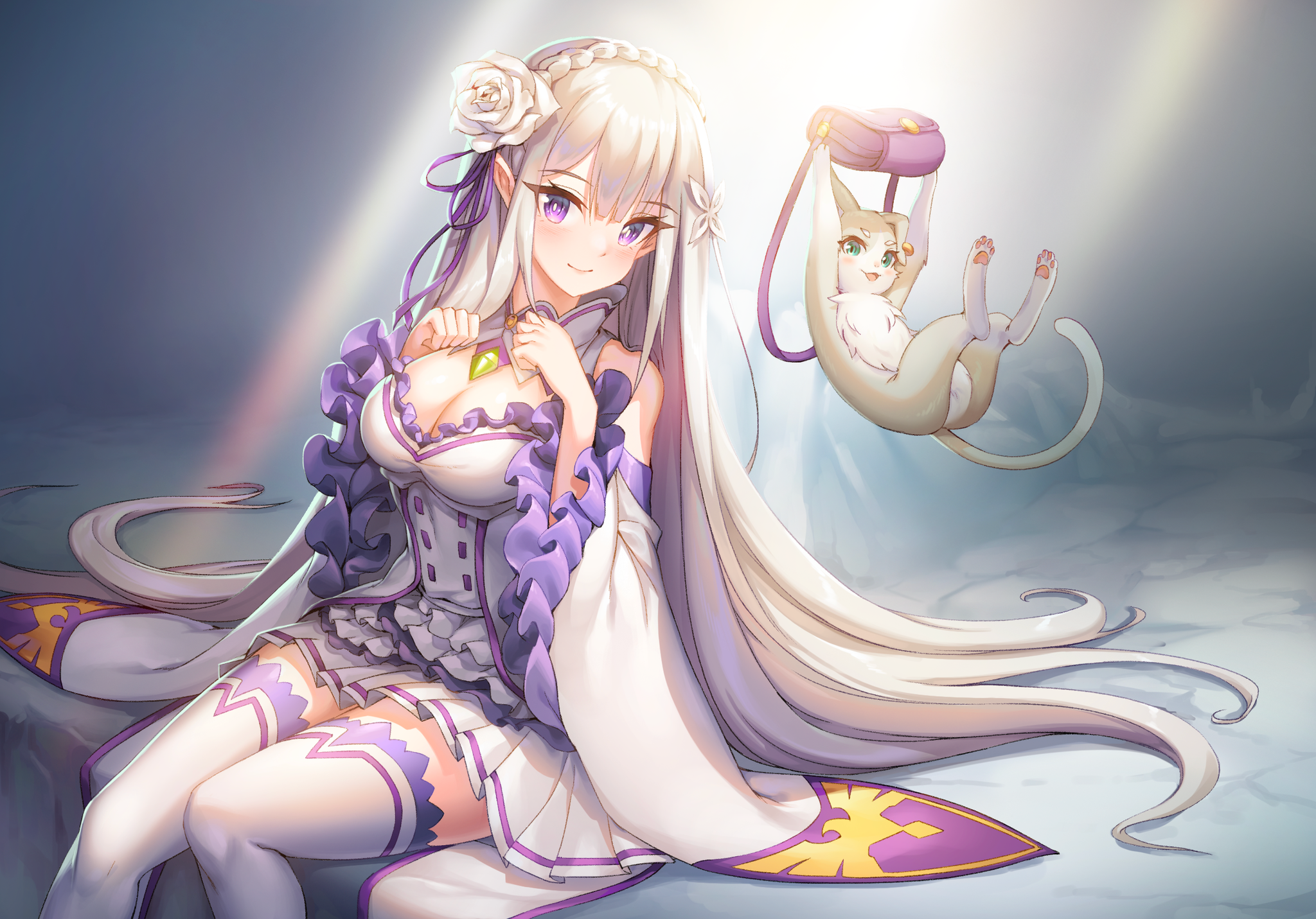 Emilia and Puck - Emilia, Puck, Re: Zero Kara, Anime art, Anime, cat