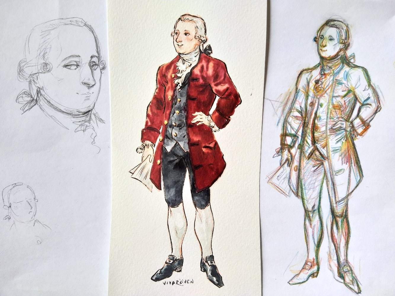 Salieri and his teacher - My, Salieri, Author's comic, Drawing process, Watercolor, History of music, Story, Art, Longpost