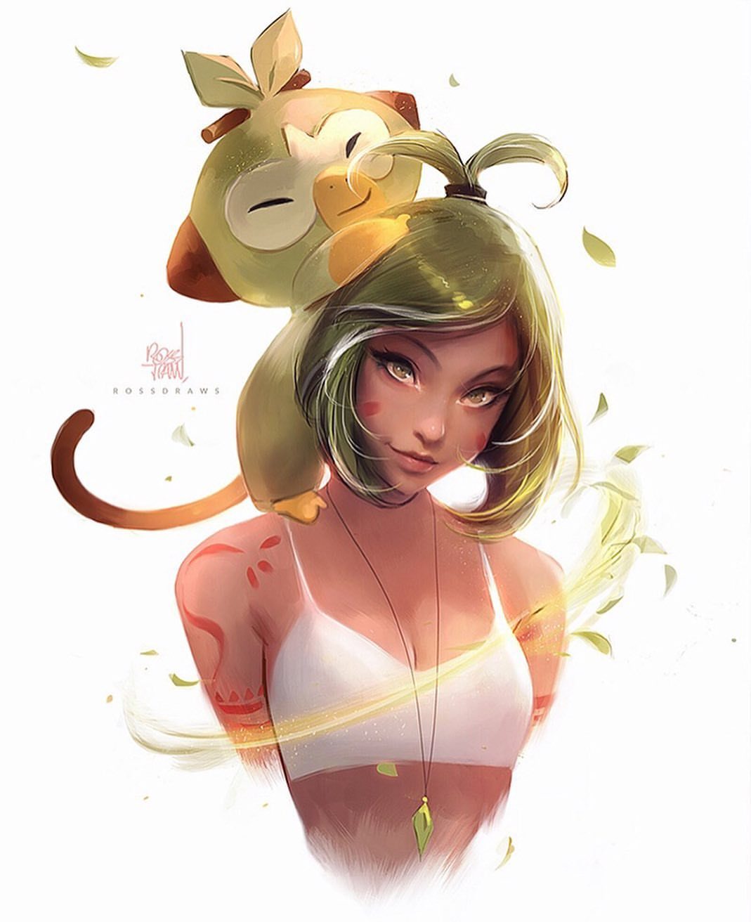 Pokemon catchers - Rossdraws, Art, Beautiful girl, Pokemon, Grookey, Longpost