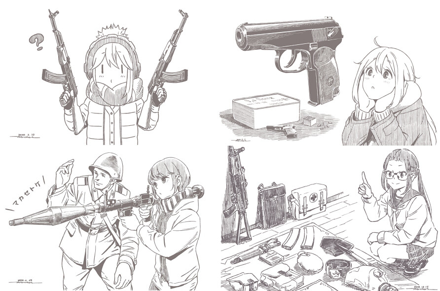 An artist from Tokyo draws crossovers with heroines of the anime Yuru Camp and soldiers of the Soviet Army - Yuru camp, the USSR, Soviet army, Japan, Anime, Anime art, Twitter, Longpost, Chiaki Oogaki, Kagamihara nadeshiko, Shima Rin