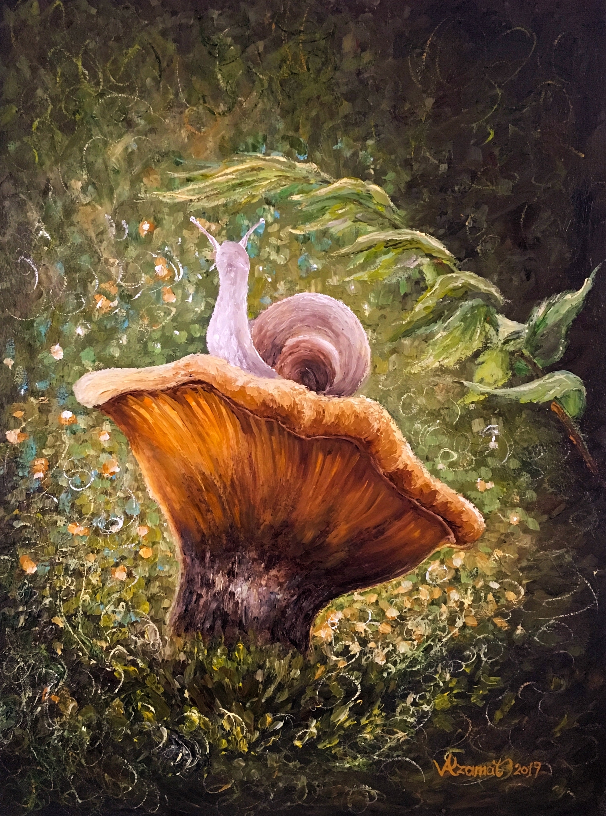 The soul of a poet is such that he paints pictures in words! - My, Painting, Painting, Oil painting, Conversation piece, Poems, Art, Nature, Landscape, Winter, Summer, Evening, Forest, Snail, Longpost