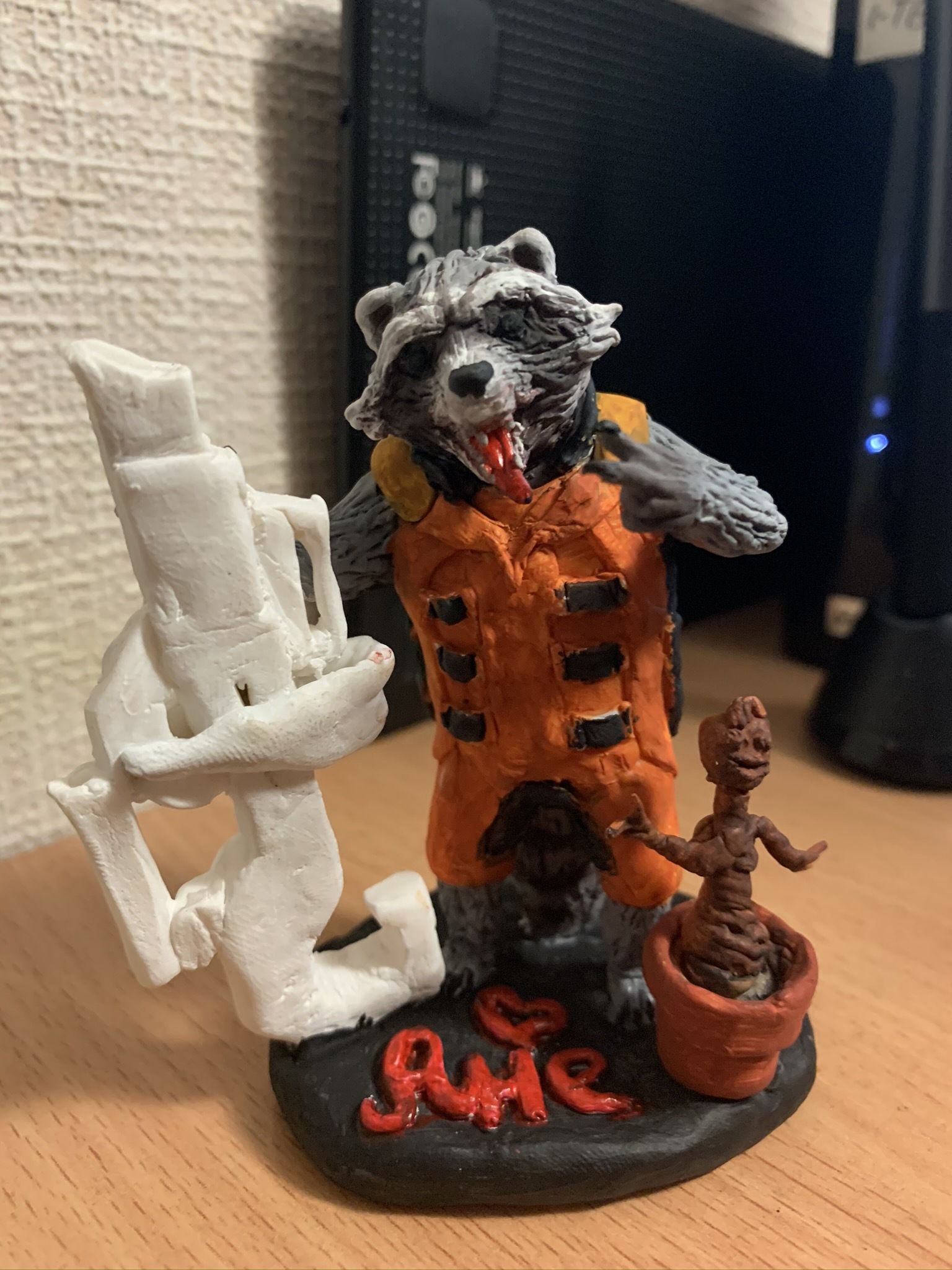 Rocket and Groot from Guardians of the Galaxy - My, Needlework with process, Longpost, Polymer clay, Sculpture, Marvel, Guardians of the Galaxy, Guardians of the Galaxy Vol. 2, Raccoon Rocket, Groot, Hobby, Лепка, Video