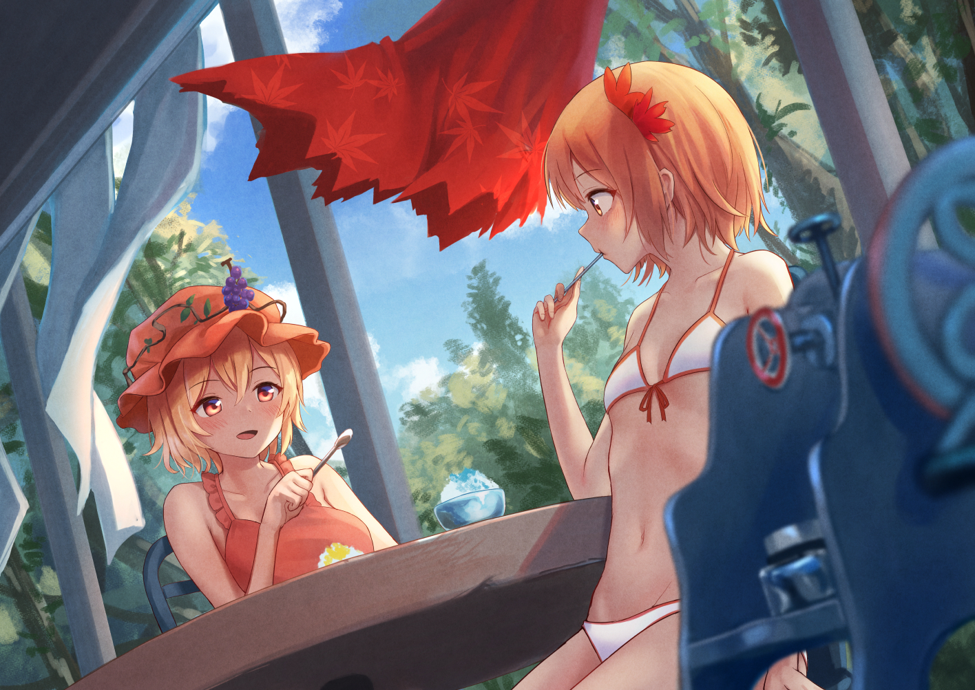 Aki sisters - NSFW, Anime, Anime art, Touhou, Aki Shizuha, Aki Minoriko, Roke, Swimsuit