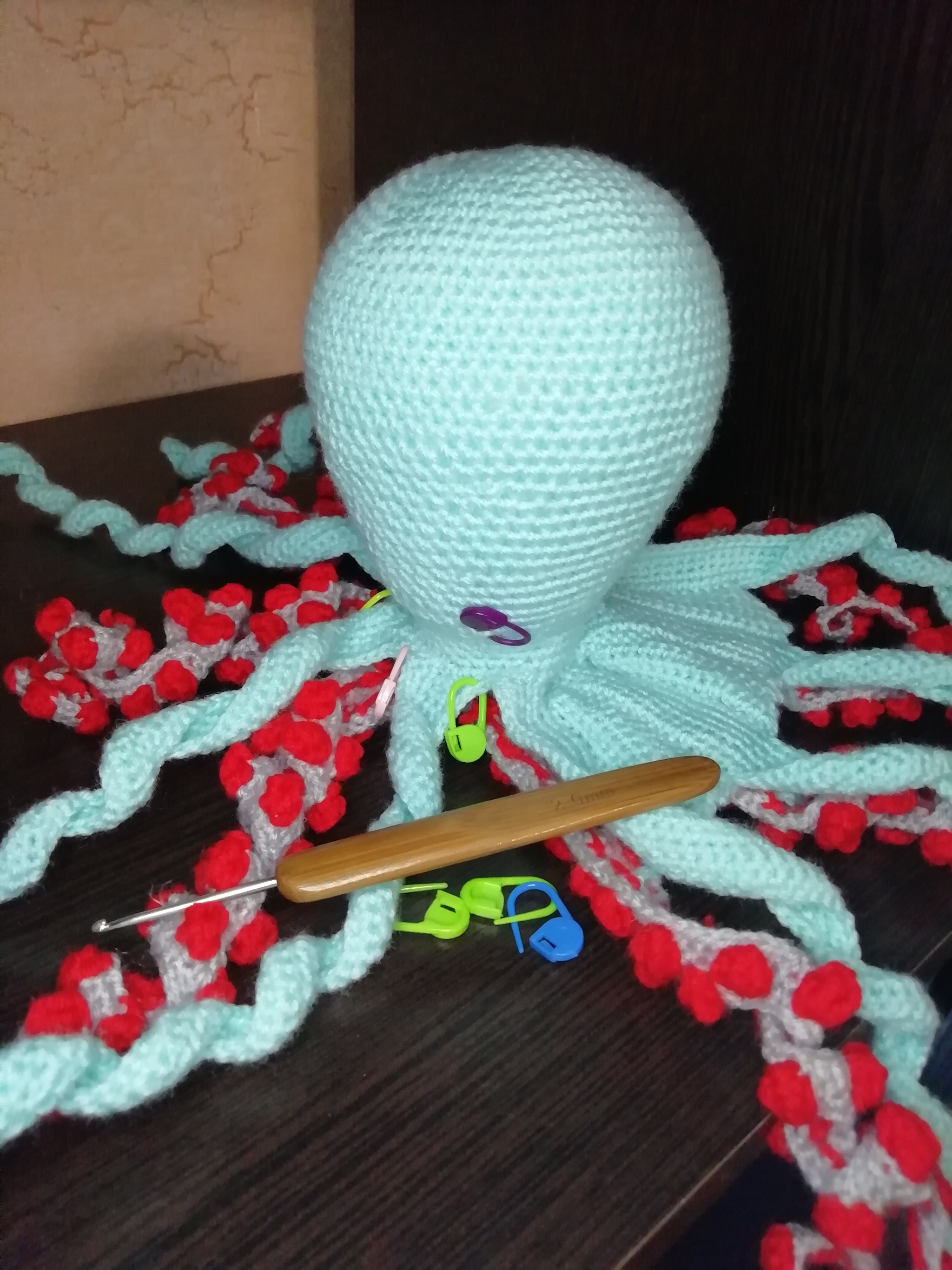 Octopus Larry - Crochet, Yarn, Acrylic, Longpost, With your own hands, Needlework with process, Needlework