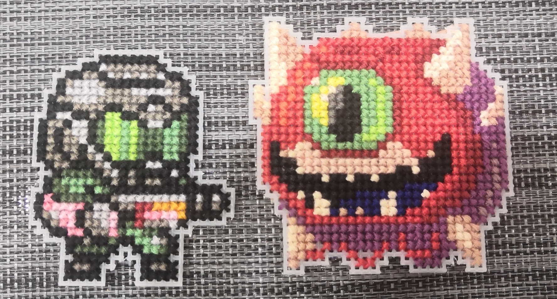 Doomguy and Cacodemon - My, Pixel Art, Embroidery, Doom, Hobby, Needlework without process, Longpost, Games