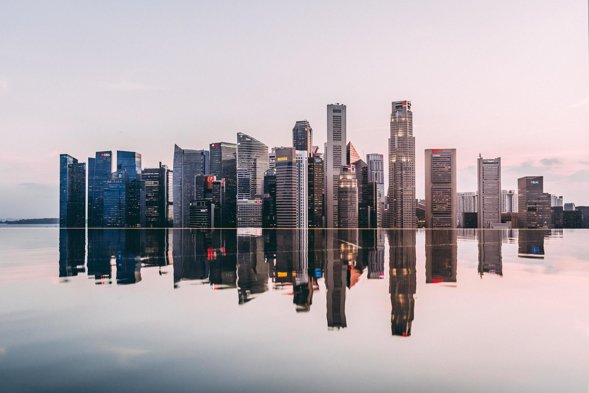 Sunset in Singapore - Singapore, Sunset, The photo, Building, Water, Sky, Reflection, Horizon