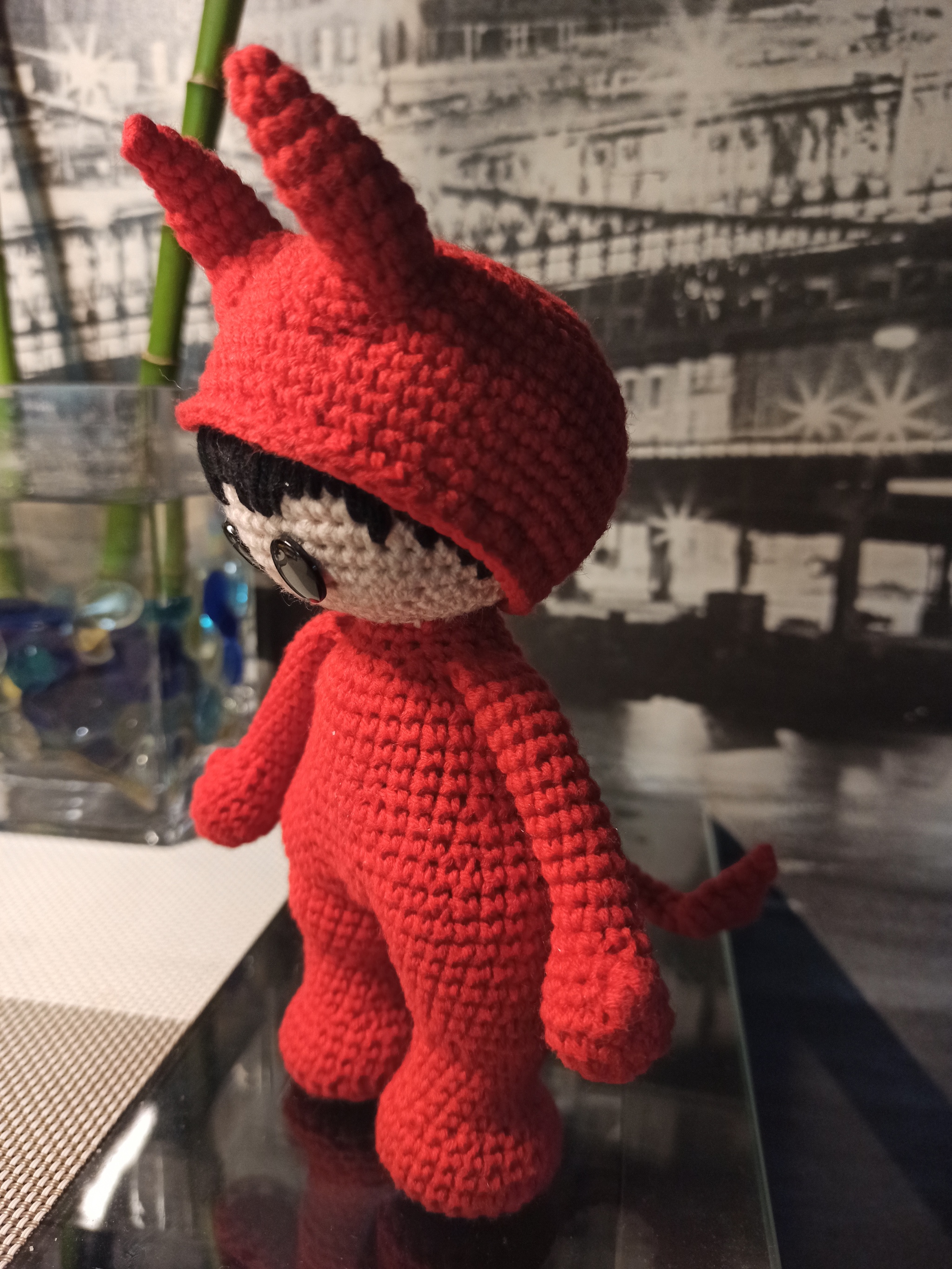 Boy in a crocheted devil costume - My, Amigurumi, Crochet, Needlework without process, Longpost