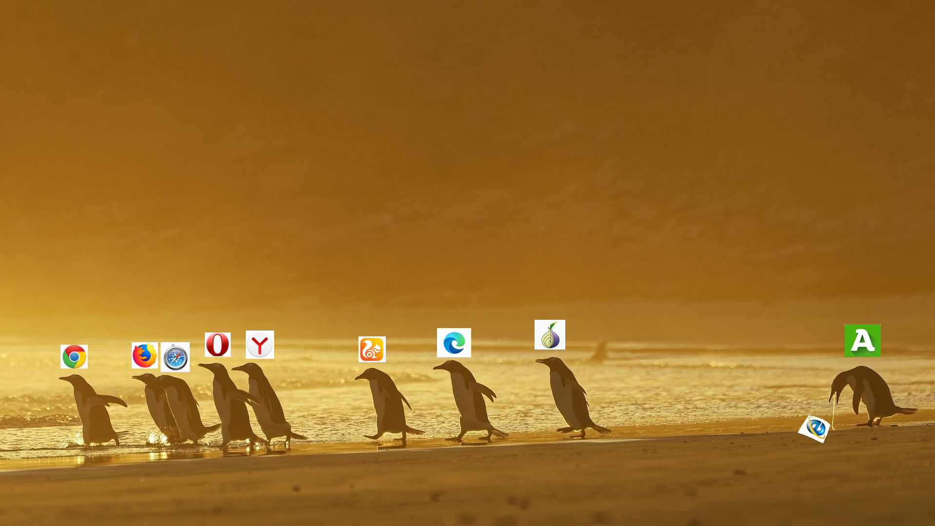 Browsers, new meme with penguins - My, Browser, Google chrome, Firefox, Safari, Yandex., Microsoft, Amigo, Opera, Penguins