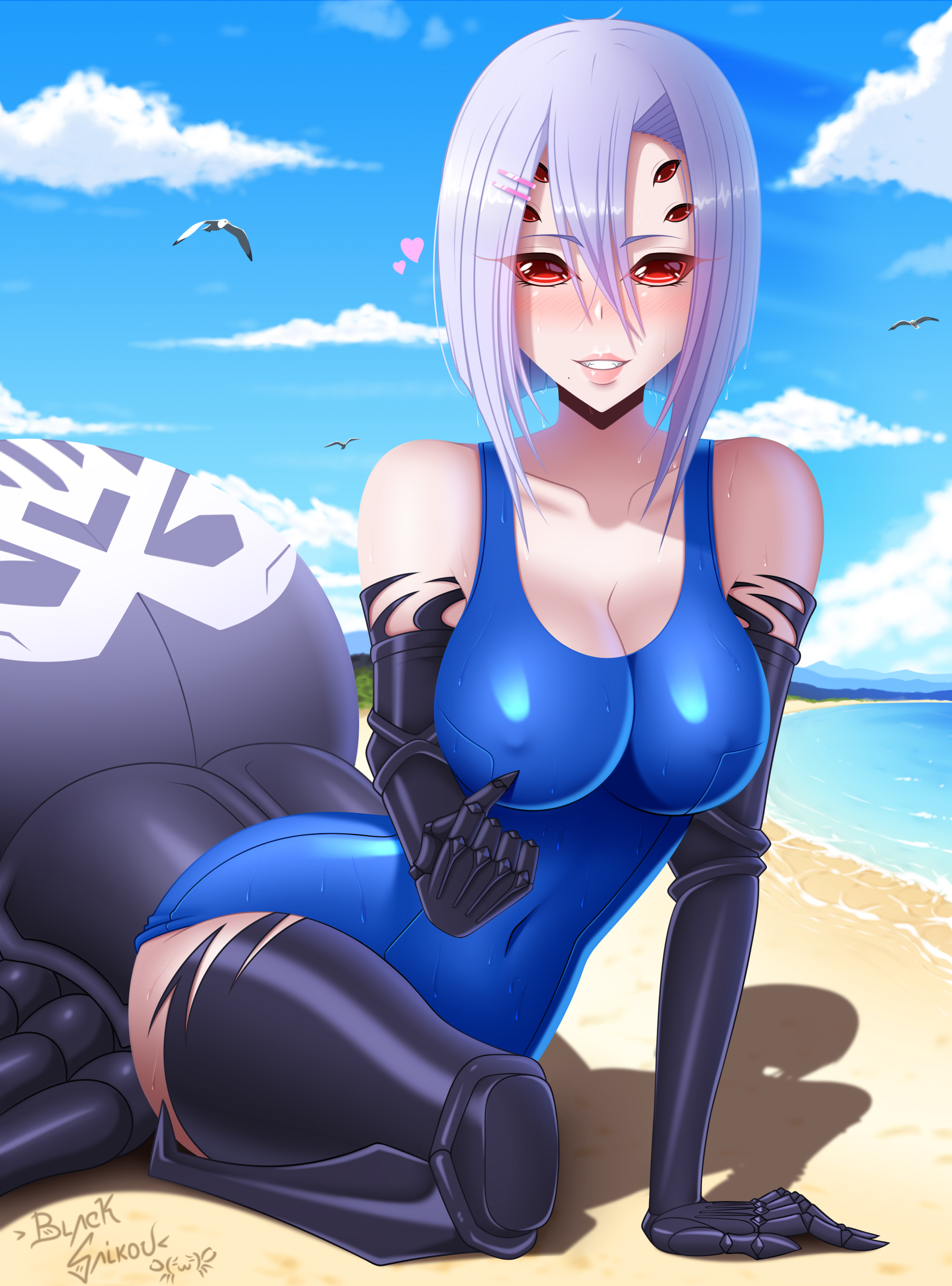 Arachne - NSFW, Anime, Anime art, Arachne, Monster girl, Monster musume no iru nichijou, Rachnera Arachnera, Spider, Jeso, Swimsuit, Beach