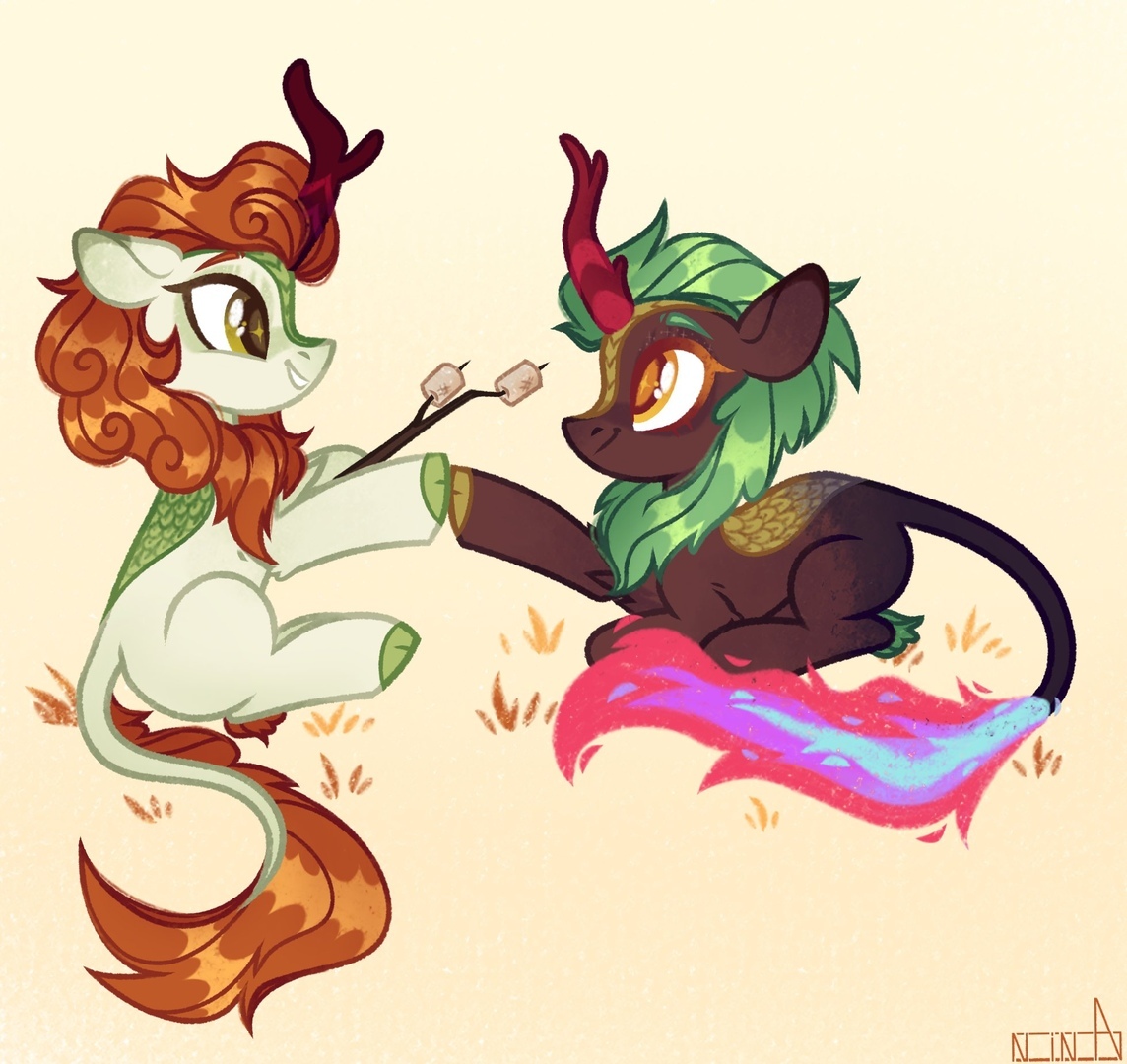 Кирины жарят зефирку - My Little Pony, Autumn Blaze, MLP Kirin, Cinder Glow