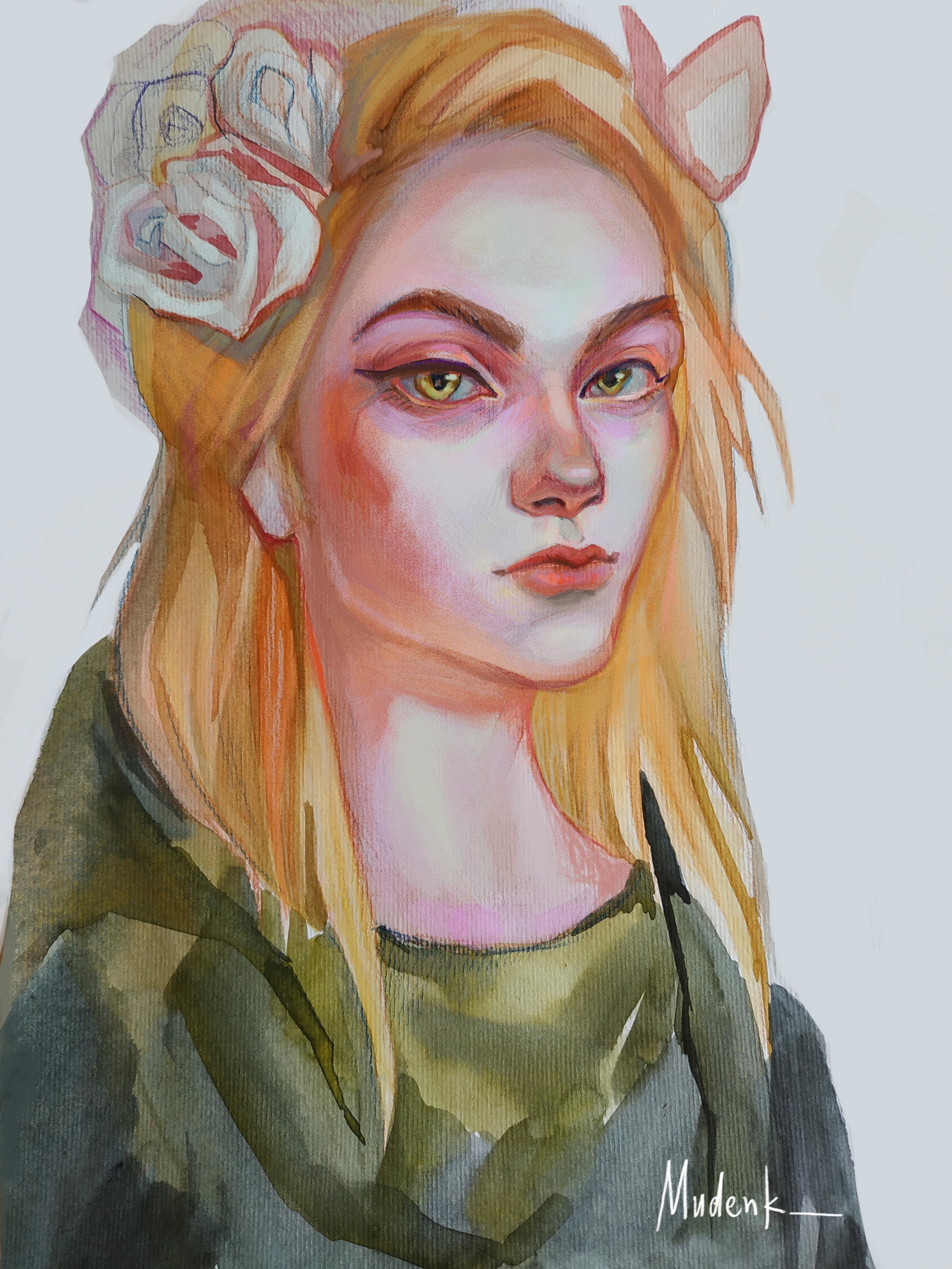 Portrait of a girl. Watercolor - My, Drawing, Watercolor, Painting, Portrait, Beautiful girl, Elves, Illustrations, Cartoon style, Stylization, Creation, I'm an artist - that's how I see it, Heifers, Anime art, Longpost