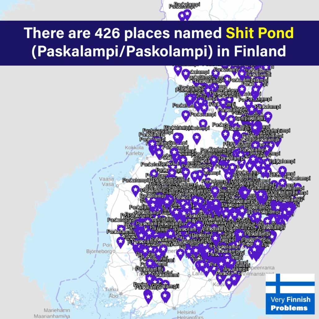 В Финляндии есть 426 местечек с названием Дерьмовый пруд - Финляндия, Пруд, Название, Картинка с текстом