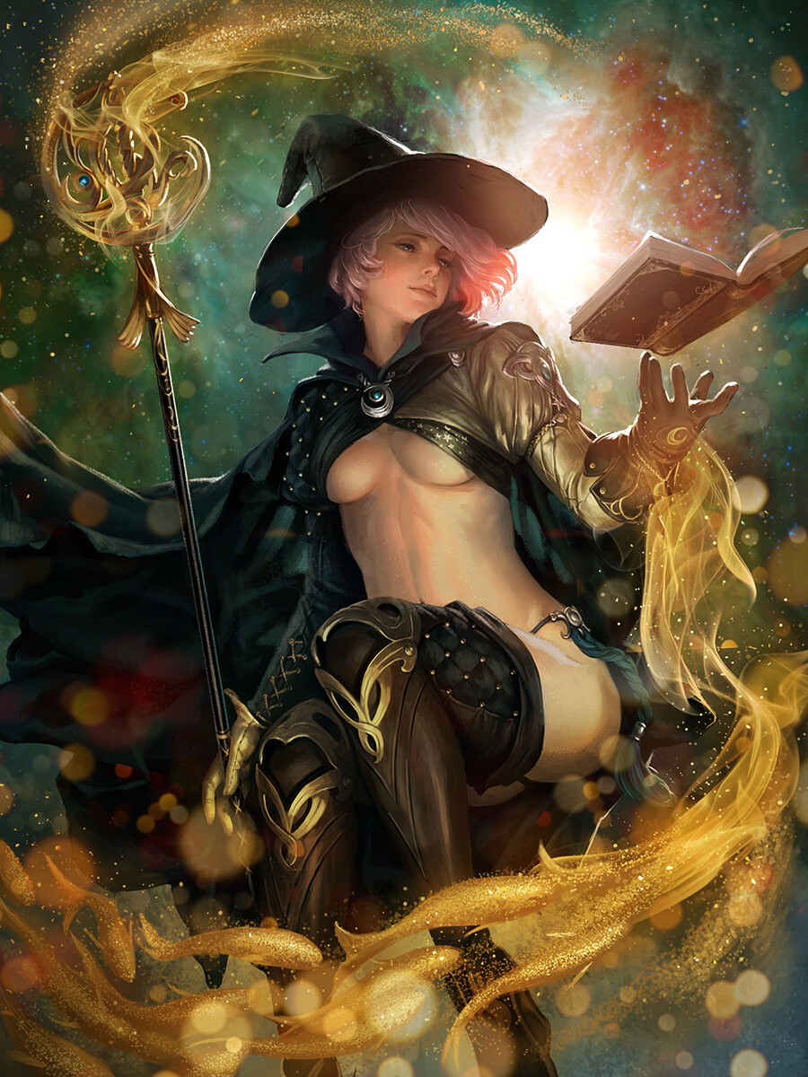 Witch - NSFW, Art, Drawing, Fantasy, Witches, Witch, Girls, Magic, Breast, Erotic