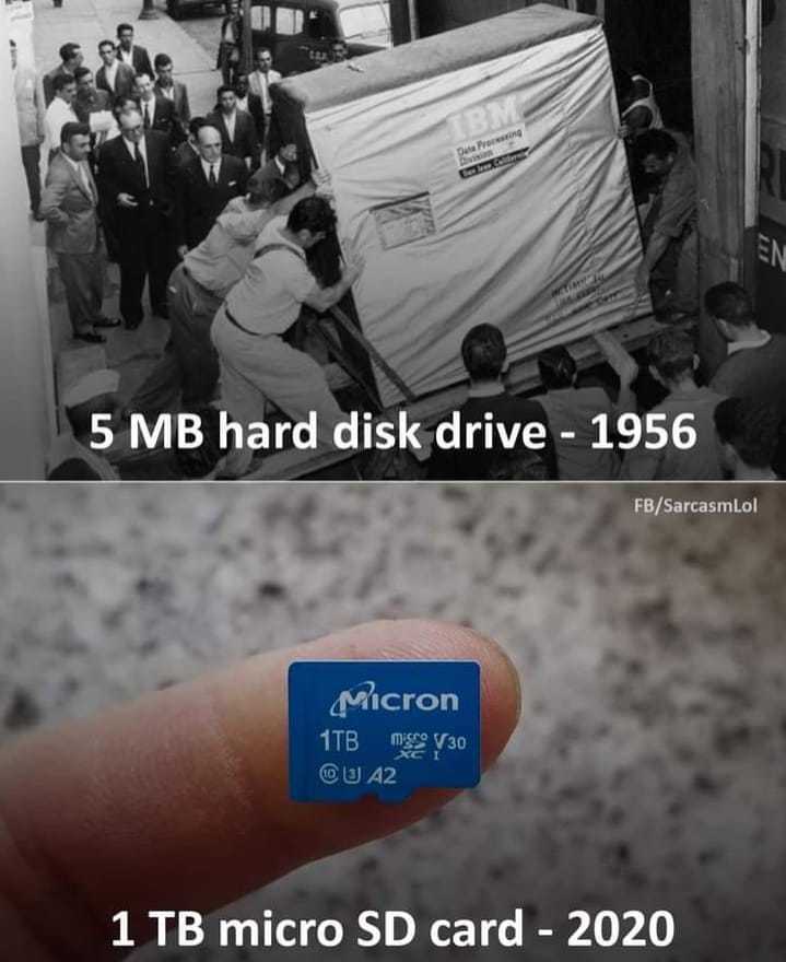 How storage technologies have changed - 1956, 2020, HDD, Microsd, SD Card, The size, Scale, Data Retention, Progress, IT, Computer hardware, Old iron, Reddit