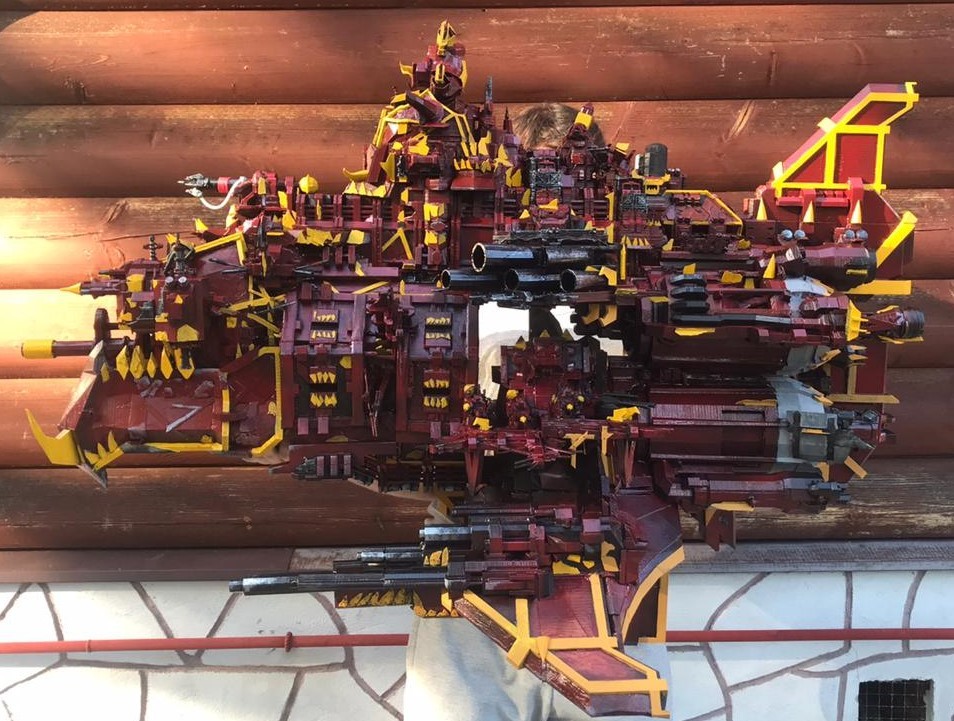 A huge orc ship from the Warhammer 40,000 universe - My, Warhammer 40k, 3D modeling, Miniature, Orcs, Painting miniatures, Hobby, Collecting, Longpost