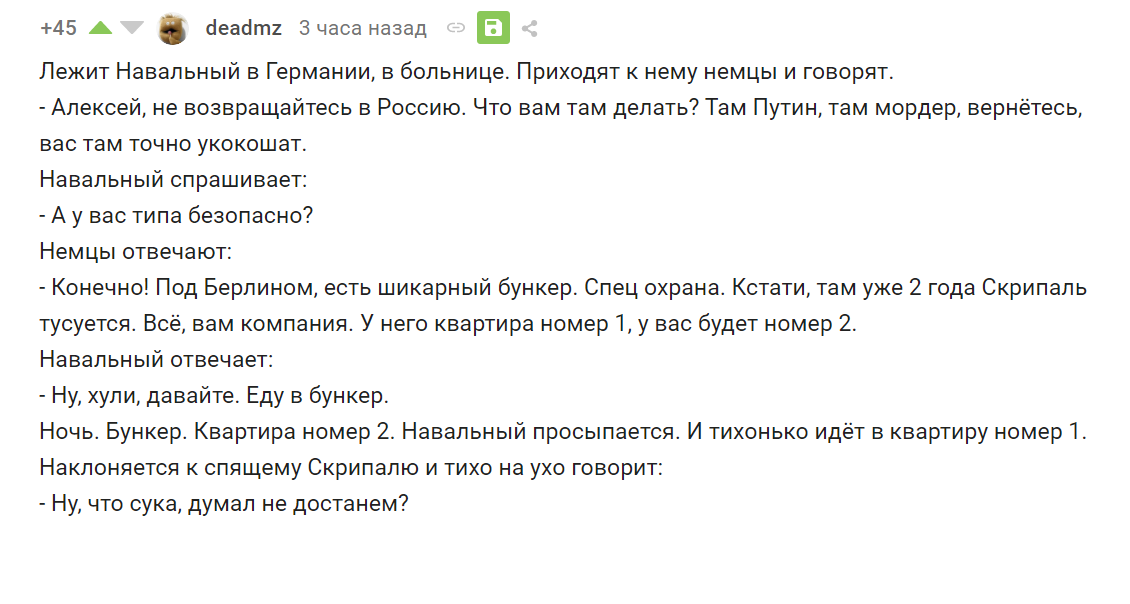 Лежит Навальный в Германии... - Юмор, Комментарии, Алексей Навальный, Комментарии на Пикабу, Скриншот