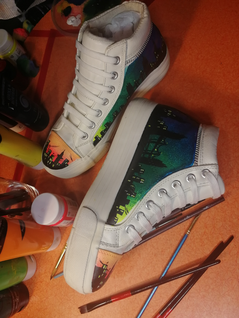 Big cities! - My, Samara, Acrylic, Painting, Shoes, Brightness, Creation, Artist, Customization