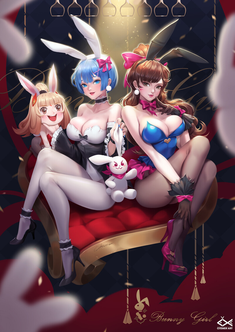 Rem and D.VA bunny suit - NSFW, Игры, Арт, Эротика, Citemer Liu, League of Legends, Overwatch, Rem (Re:Zero Kara), Dva, Bunnysuit, Аниме, Re:Zero Kara