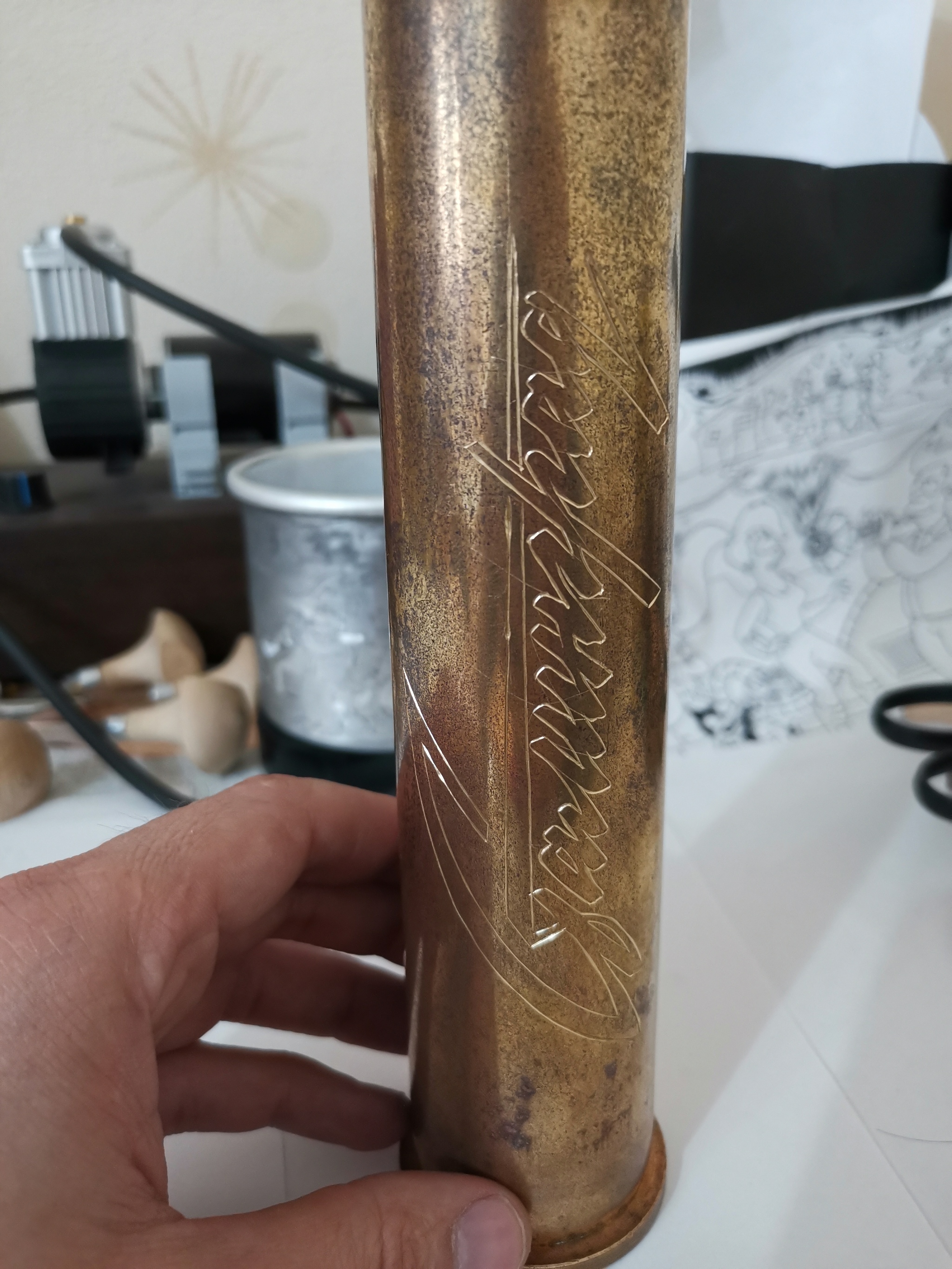 Sleeve Stalingrad - My, Engraving, Stichel, Weapon casings, Longpost