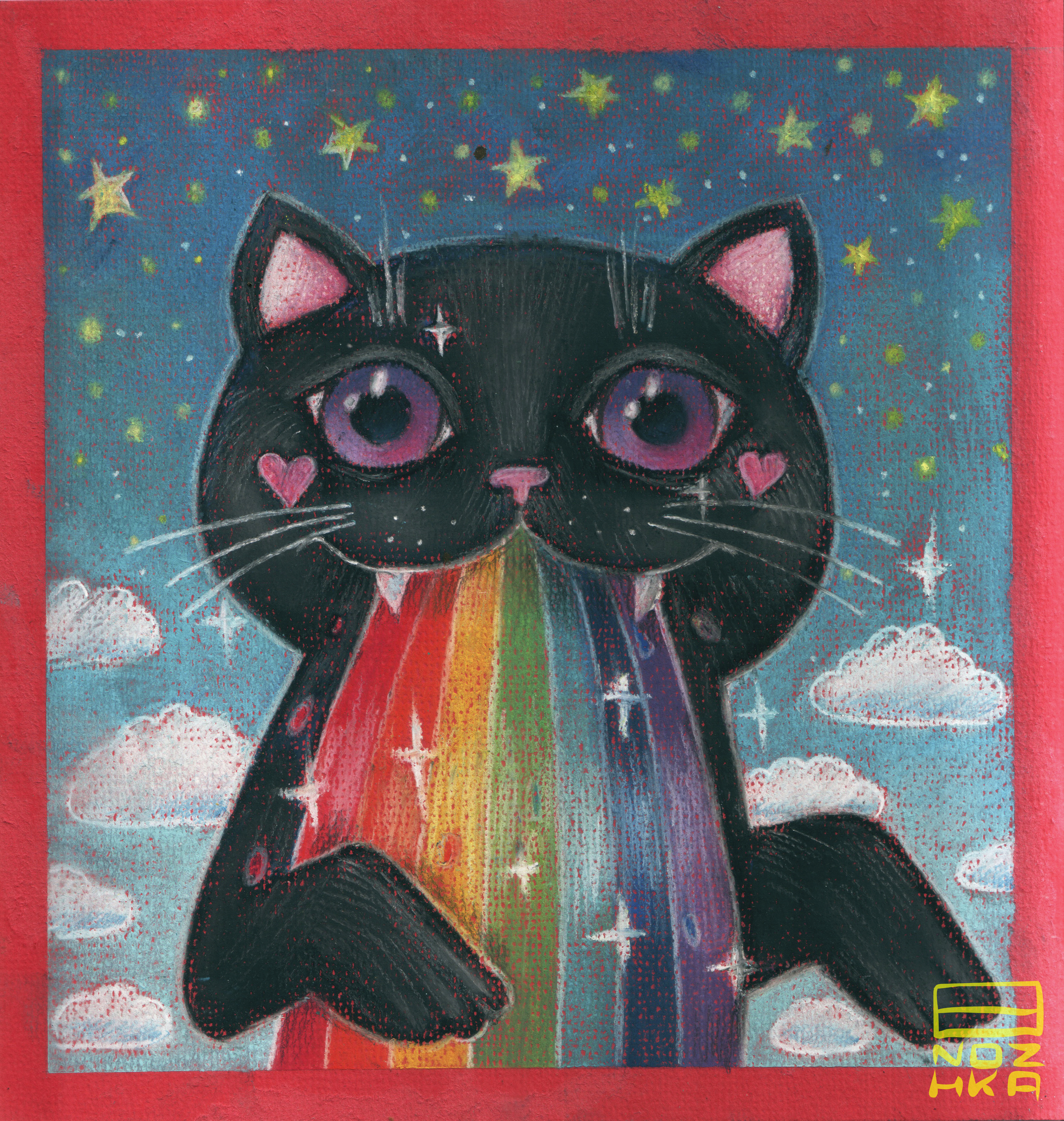 I love pastels and cats - My, cat, Black cat, Rainbow, Art, Pastel, Dry pastel, Space