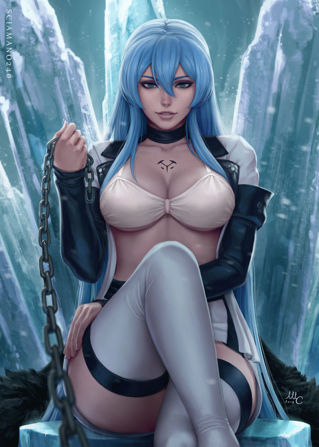 Esdeath (Akame ga Kill !) - NSFW, Арт, Аниме, Anime Art, Akame ga Kill, Esdeath, Девушки, Эротика, Нижнее белье, Сиськи, Sciamano240, Длиннопост