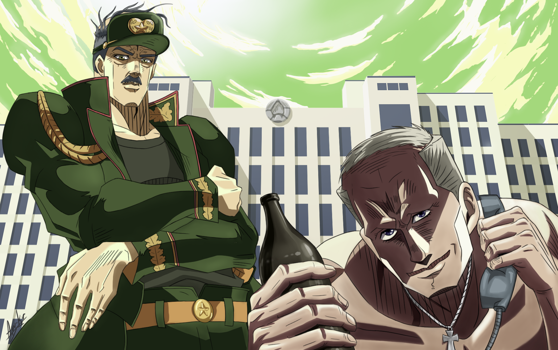 It won't be enough, you'll need a double portion just to be sure... - My, Alexander Lukashenko, Vladimir Putin, Protests in Belarus, Joe Joe, Jojos bizarre adventure, Anime, Art, Aw-Kr, Images, Politics