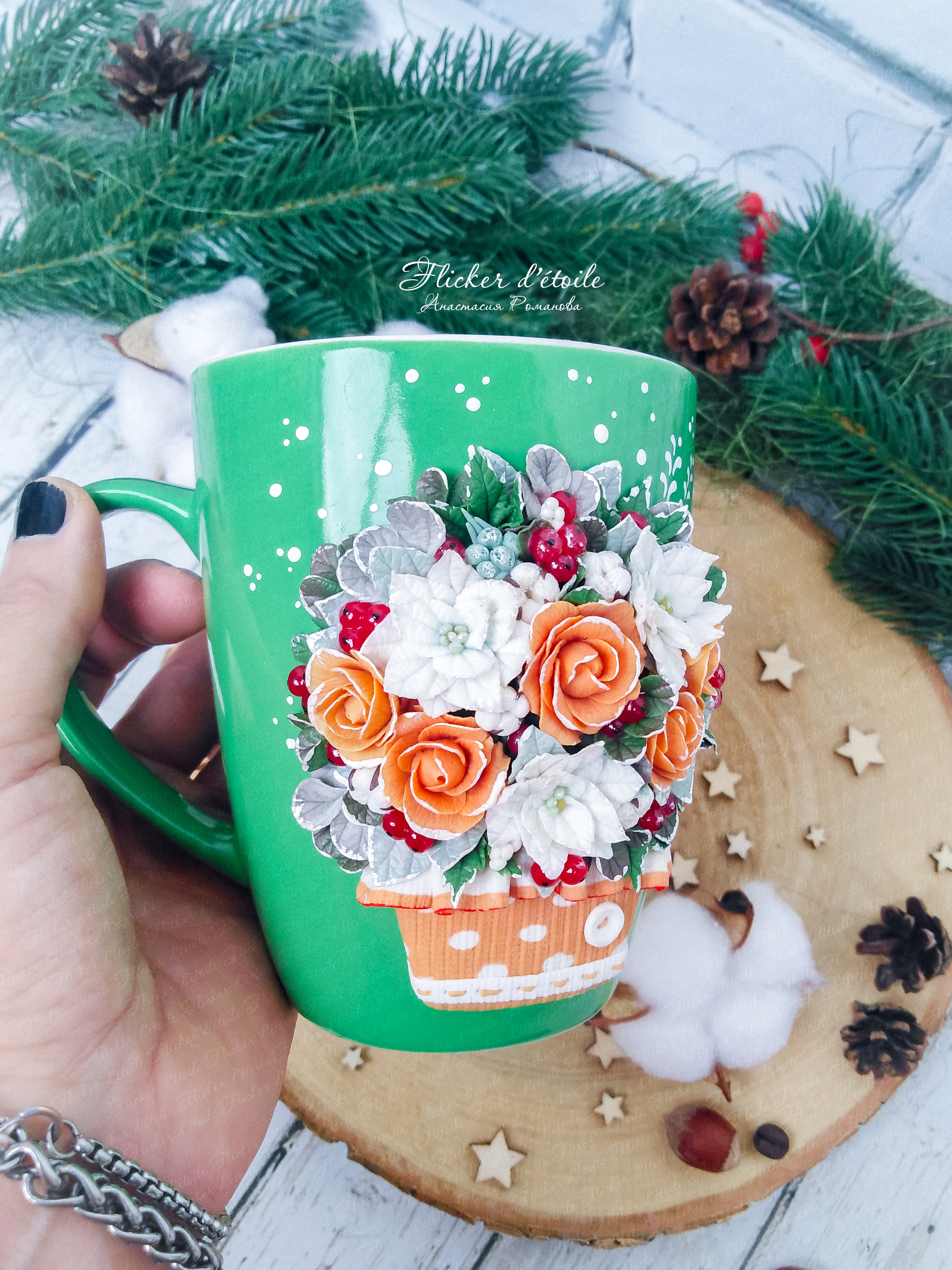 Decor of a mug with polymer clay. Flowers - My, Polymer clay, Mug with decor, Polymer floristry, Handmade, Video, Longpost