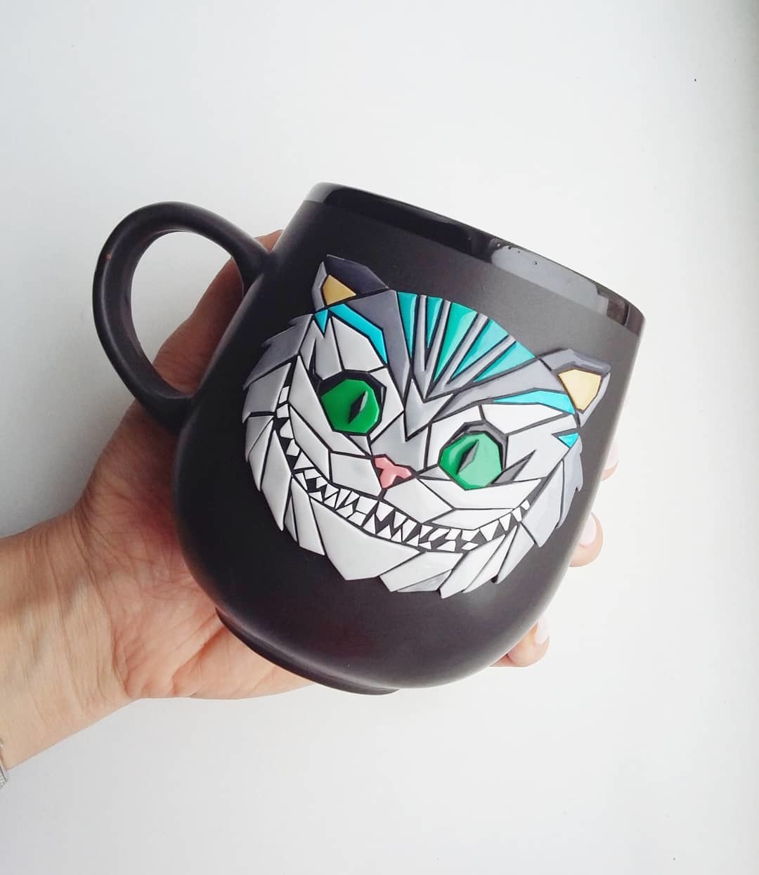 POLYMER CLAY (STYLISH GEOMETRY) - My, Needlework without process, Handmade, With your own hands, Needlework, Polymer clay, Cheshire Cat, Mug with decor