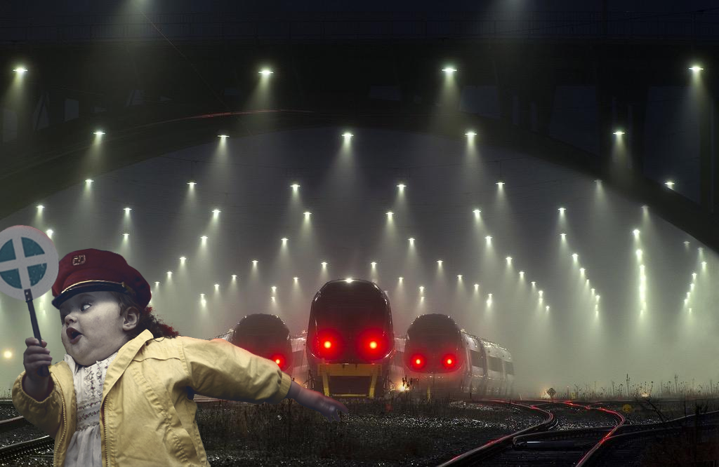 Creepy trains at night station (PS Battle) - The photo, Railway, A train, Railway station, Fotozhaba, Photoshop, Reddit, Horror, Longpost