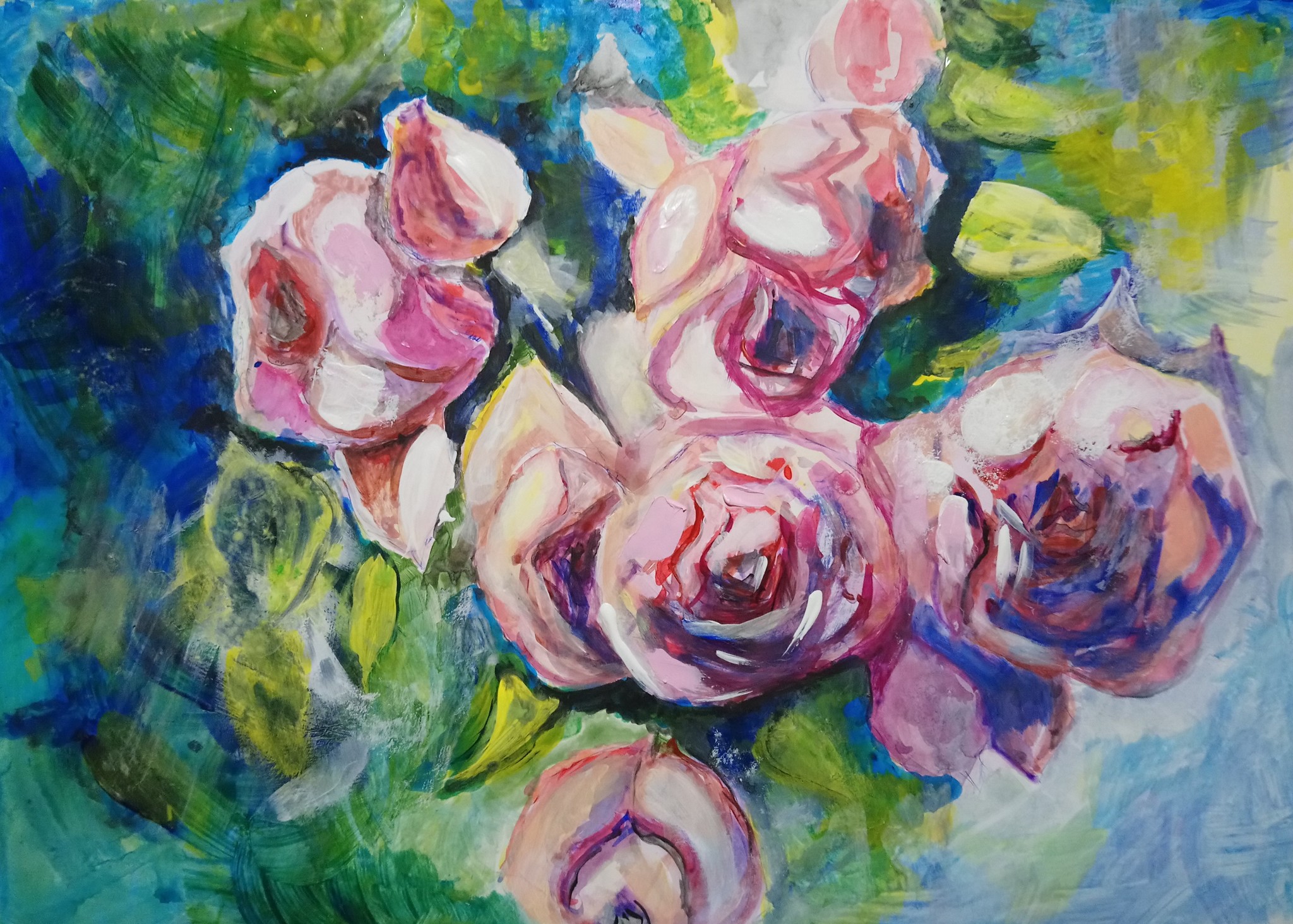 Roses in acrylic step by step - My, White roses, Acrylic, Paints, Education, Video, Longpost, Tiktok